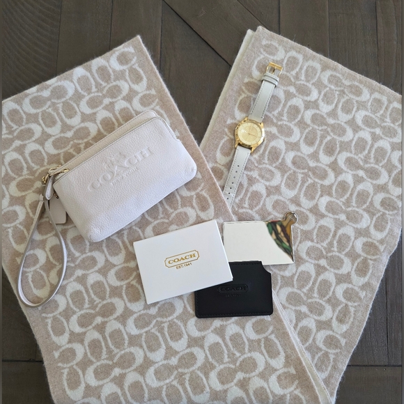 Coach Accessories - Coach Bundle Set Scarf-Pebble Leather Double Wristlet-Watch-Mirror Leather Case